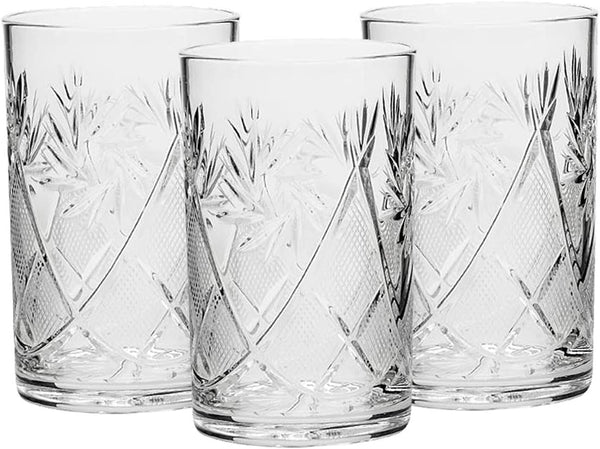 HOMEHUT Set of 3 Russian Cut Crystal HOT Tea Glasses for Metal Glass Holder Podstakannik