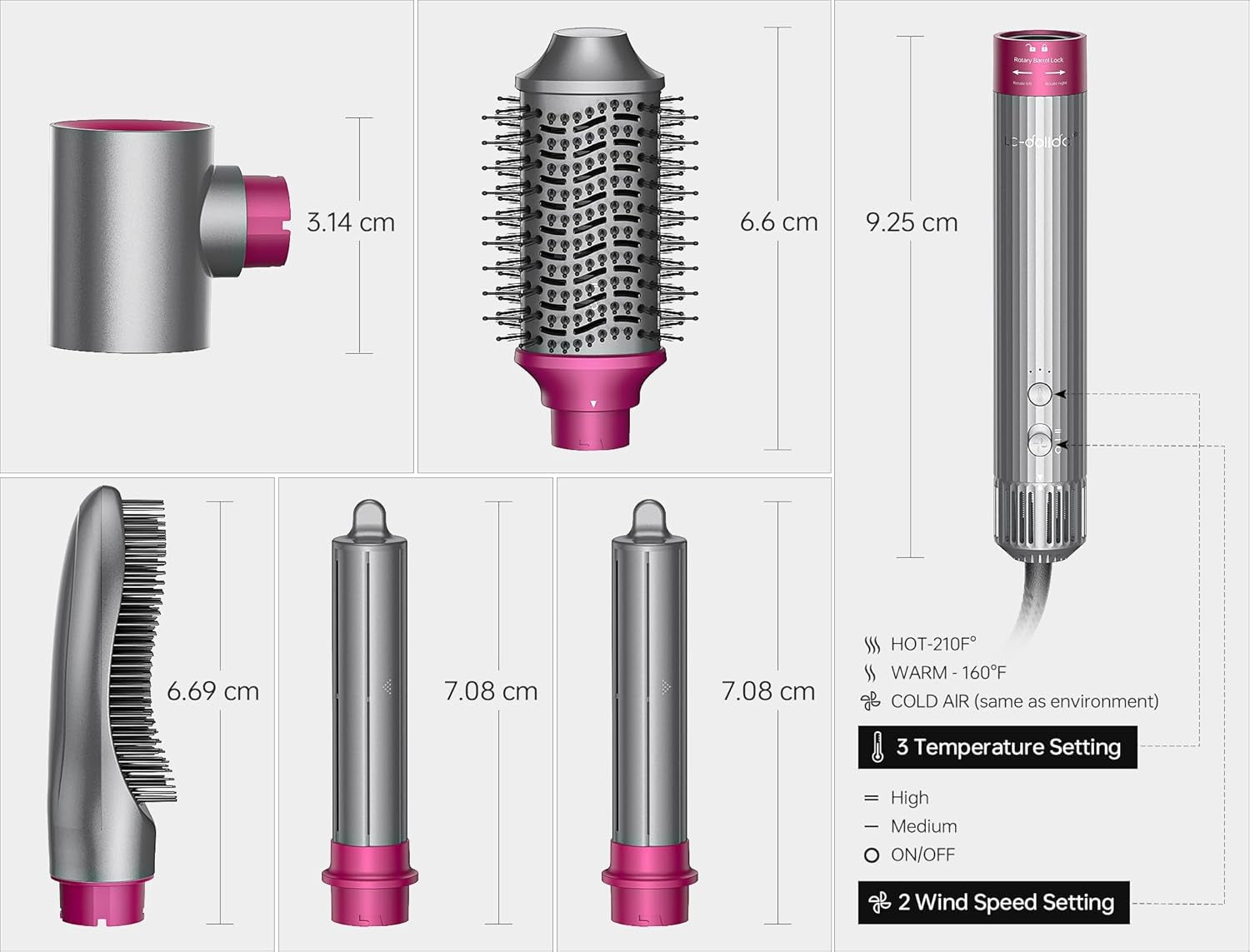 5 in 1 Professional Hot Air Styler,  Powerful Hair Dryer & Straightener Set, Styling without Heat Damage, Fast Drying Curling Volumizing Straightening, 110 Volts, 1200 Watts（Silver）