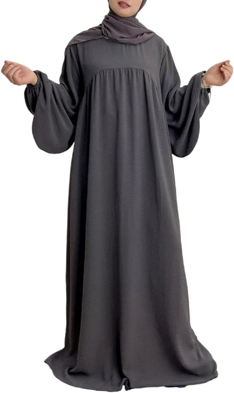 Women Muslim Dress Ramadan Prayer Garment Abaya Dubai Islam Eid Crepe Balloon Sleeve African Turkey Robe without Hijab