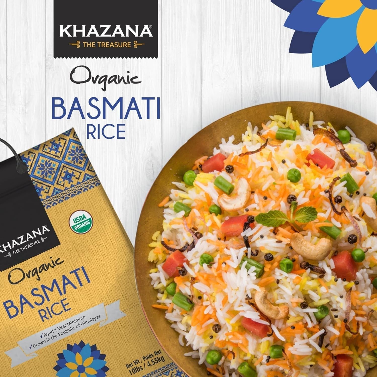 Authentic Organic Basmati Rice by  in 10 Lb Bag - Aromatic and Flavorful Indian Grain - Non-Gmo, Gluten Free, Kosher, Cholesterol Free