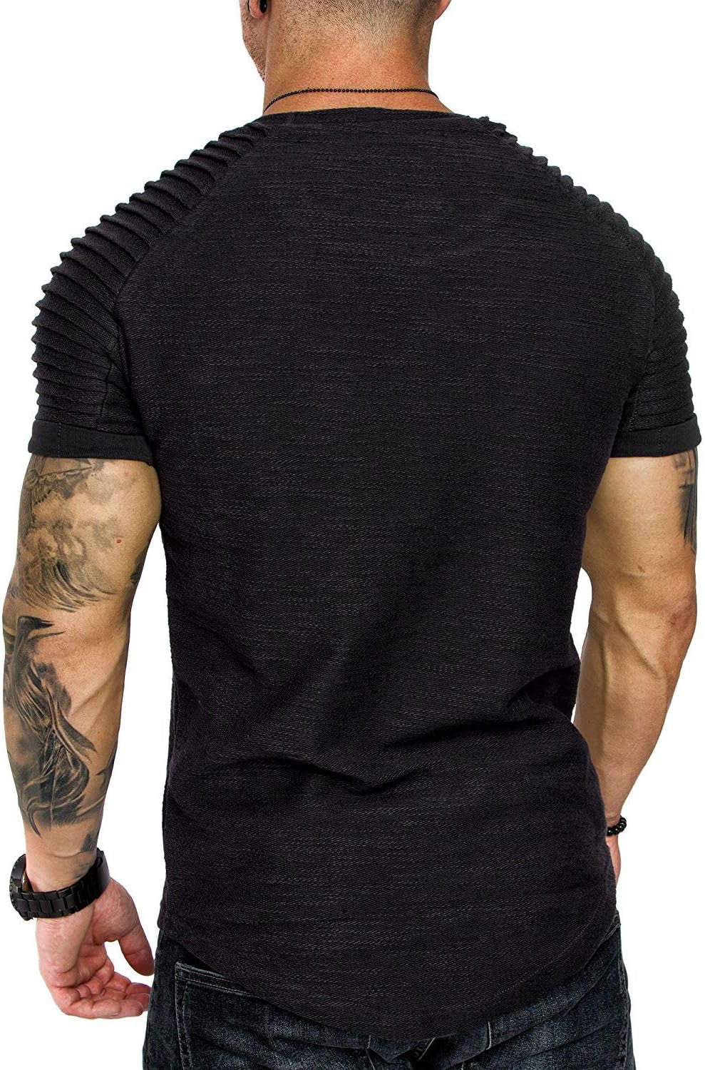 Men'S Muscle T-Shirt Pleated Raglan Sleeve Bodybuilding Gym Tee Short Sleeve Fashion Workout Shirts Hipster Shirt