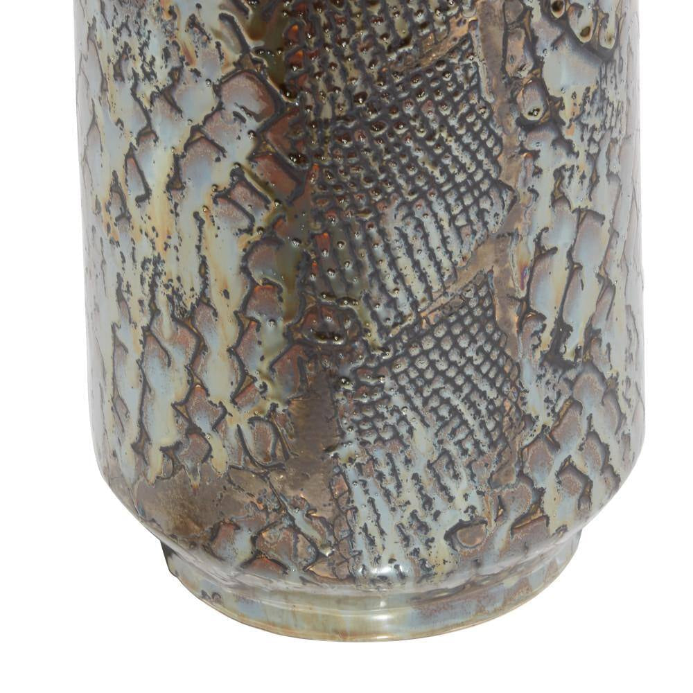 31 In. Silver Snakeskin Inspired Ceramic Decorative Vase