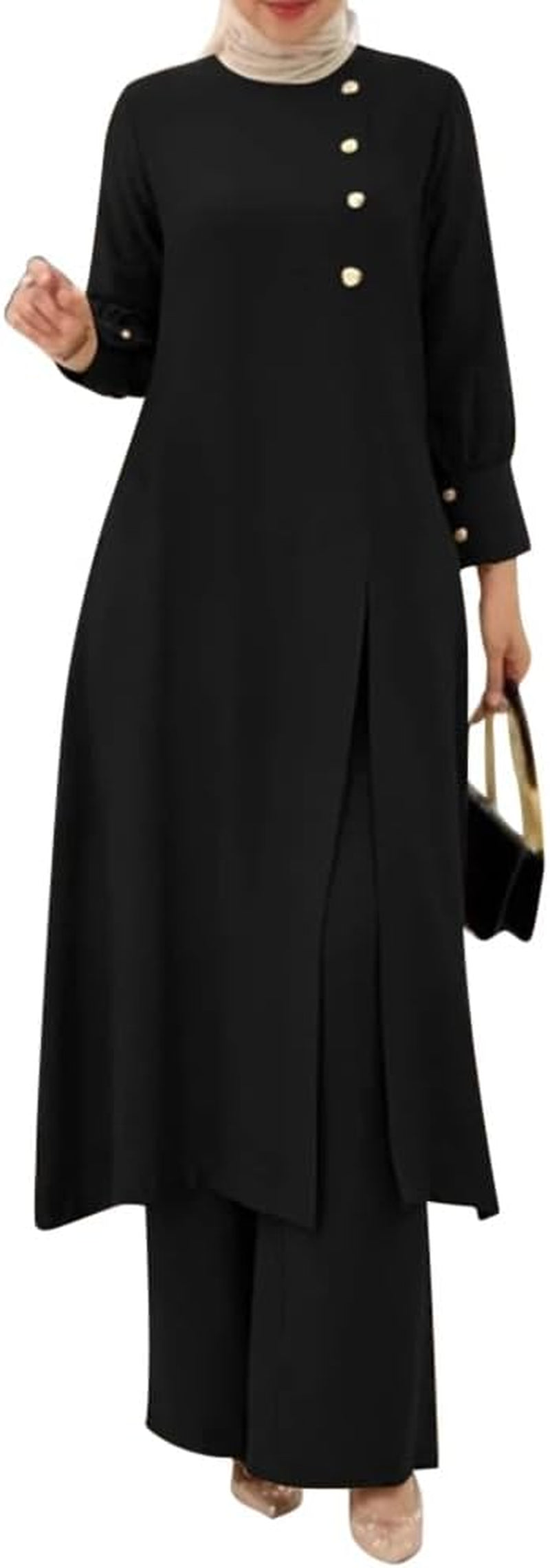 Abaya Dress for Women Muslim Set Long Sleeve Ramadan Islamic Dress Shirt with Pants 2PCS Dubai Prayer Casual Clothes