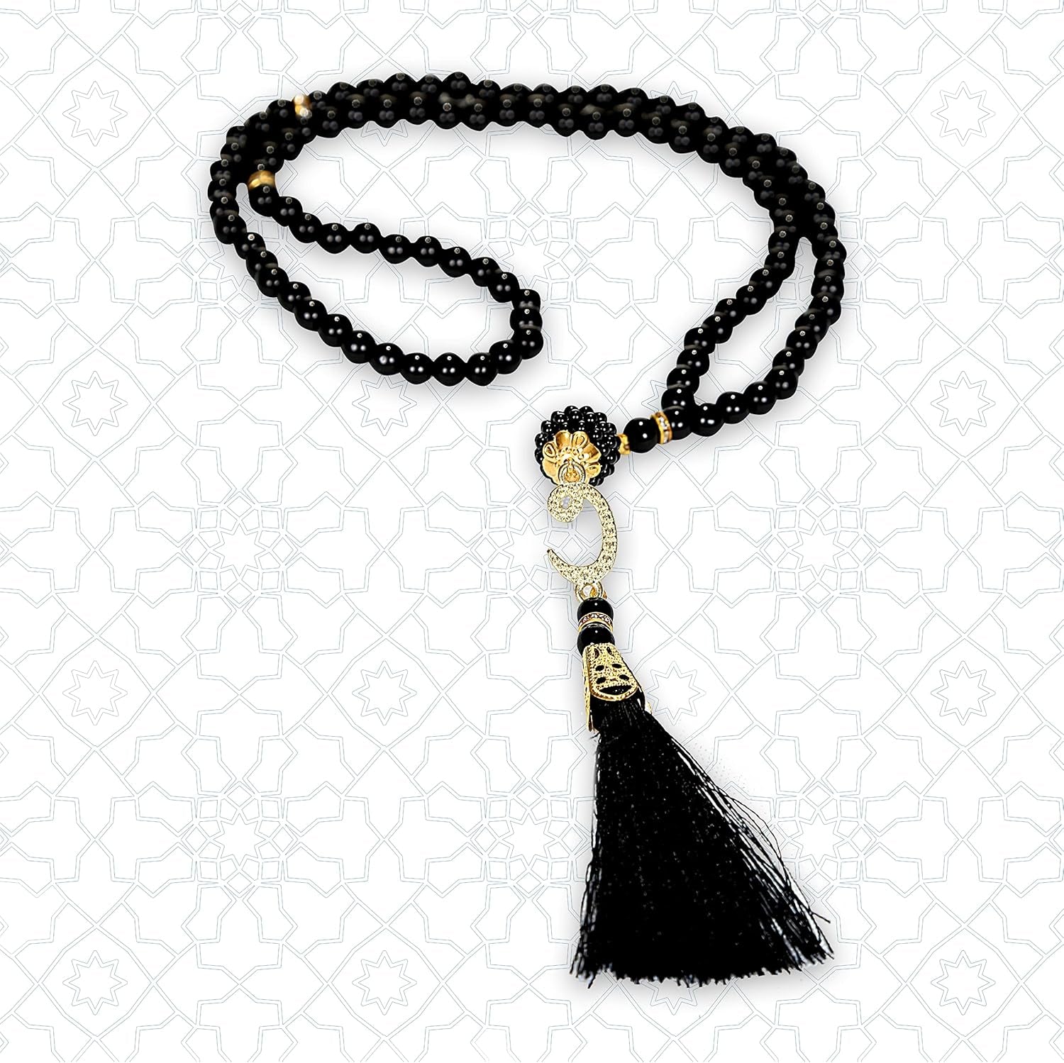 Muslim Prayer Rug Prayer Beads Kufi Hat for Men and Women 100% Breathable Black Skull Beanie Traditional Desing Prayer Mat Eid Ramadan Gifts Islamic Set Salah Mat Taffeta Fabric Soft (Black)