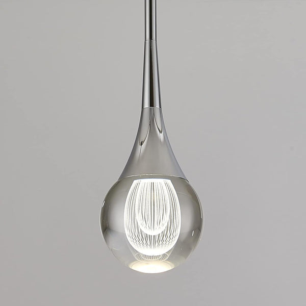 Modern Crystal Pendant Light,1-Light Globe Hanging Light Fixture Led Chrome Finish Mini Pendant Lamp for Kitchen Island Bedroom Dining Room Bar