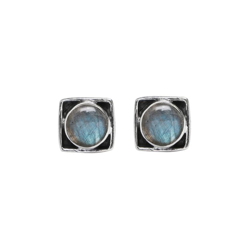 Labradorite Stone Stud Earring, 925 Sterling Silver Stud Earrings for Women Girls, Natural Gemstone Stud Earring, Round Stone Stud Earrings, Gift Jewelry for her