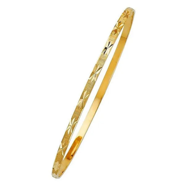 Precious Stars GL-0118 14K Yellow Gold Diamond-Cut 3 mm Solid Bangle Bracelet