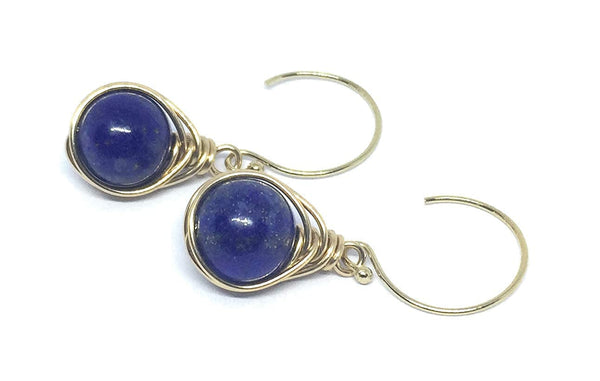 YAMI HUNT JEWELRY,  Earrings, Lapis Dangle Earrings, 8MM, 14K Gold Filled, Lapis Lazuli Earring, Blue Earrings, Lapis Lazuli Stone