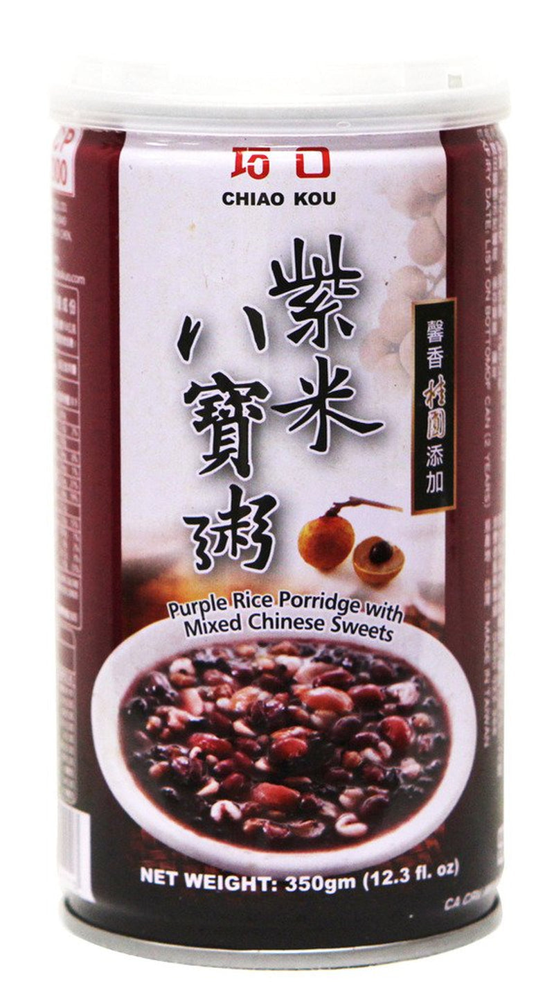 Chiao Kou Cooked Purple Rice Porridge Congee with 8 Mixed Chinese Sweets 12.3 Oz X6Pk