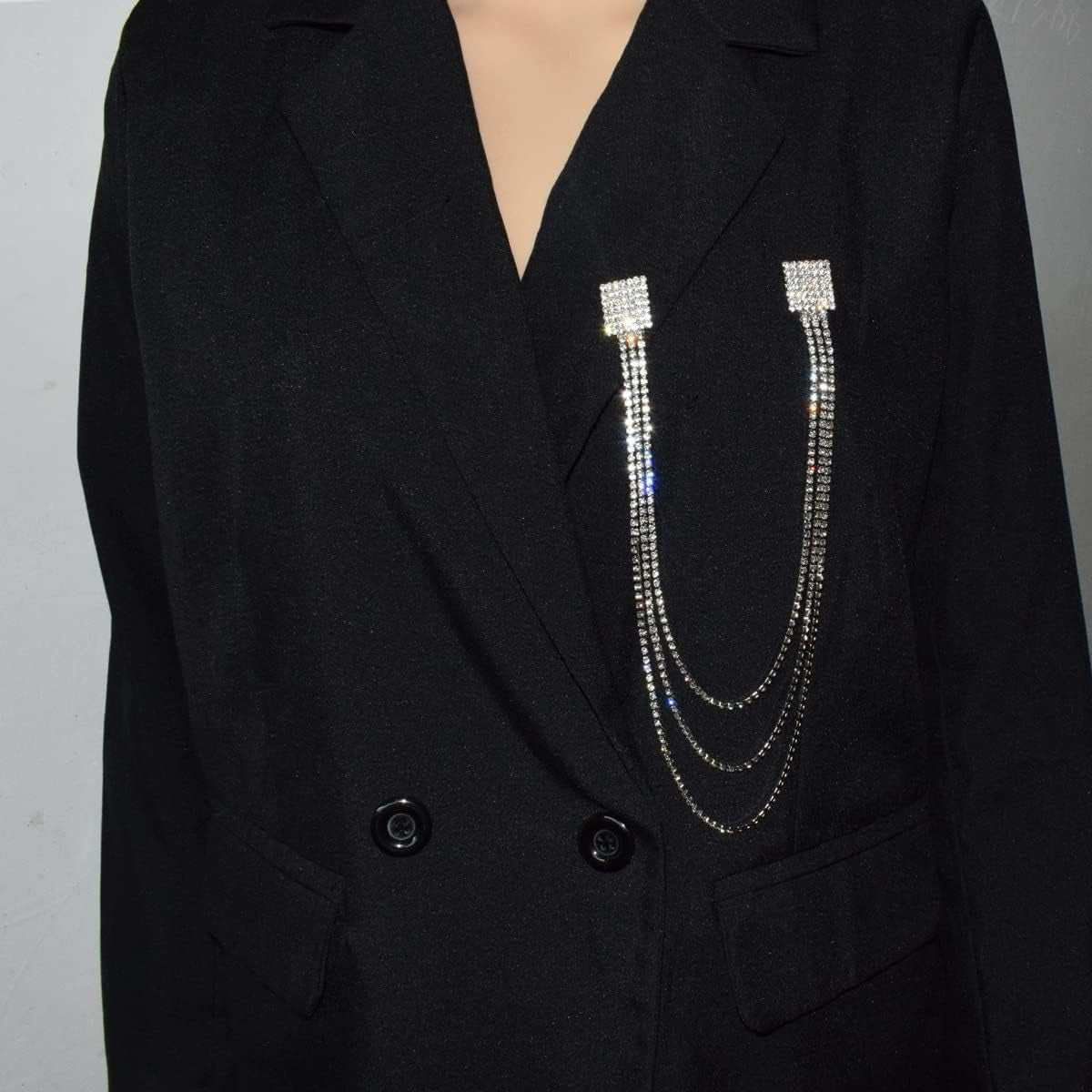 Rhinestone Geometric Tassel Lapel Brooch Pin Long Chain Multi-Layered Full of Crystal Square Pins Clip Dress Sweater Collar Jackets Suit Brooches Pins Fashion Jewelry Gifts for Women Girls Accessories