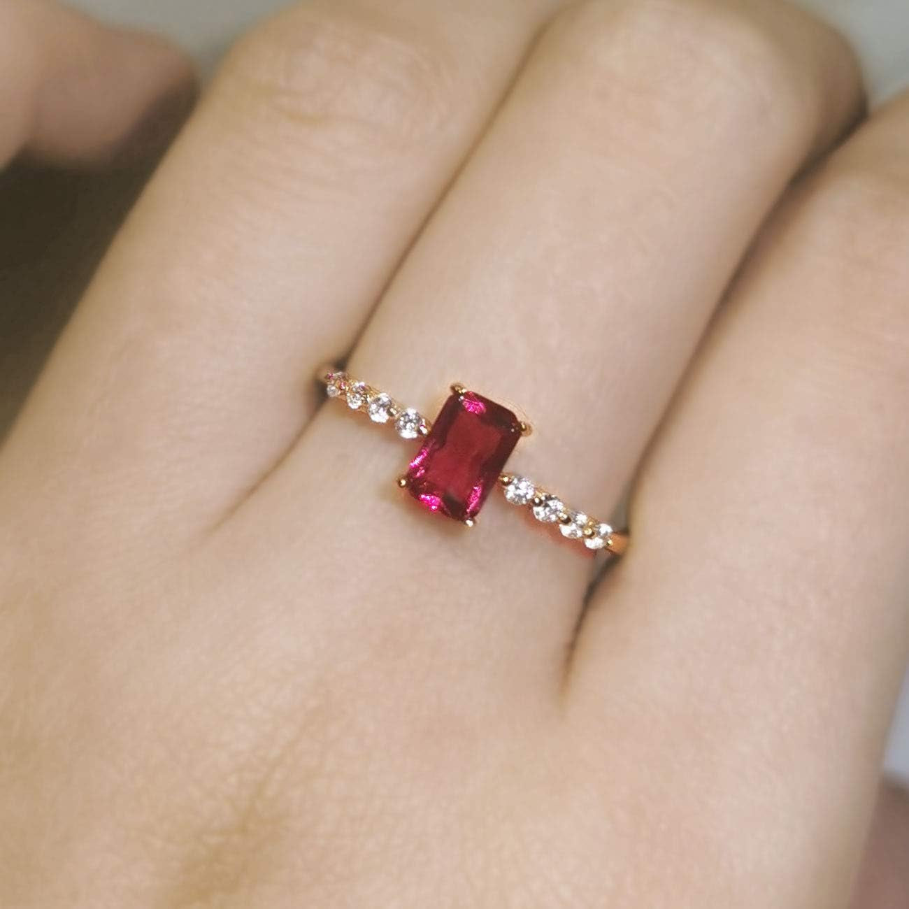 S925 Dainty Baguette Birthstone Rings CZ Band Rings Ruby 18K Gold Plated Sterling Silver Fine Jewelry for Women