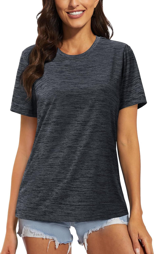 Women'S Workout Shirts Crewneck Short Sleeve Moisture Wicking Lightweight Tops for Gym Athletic Sports