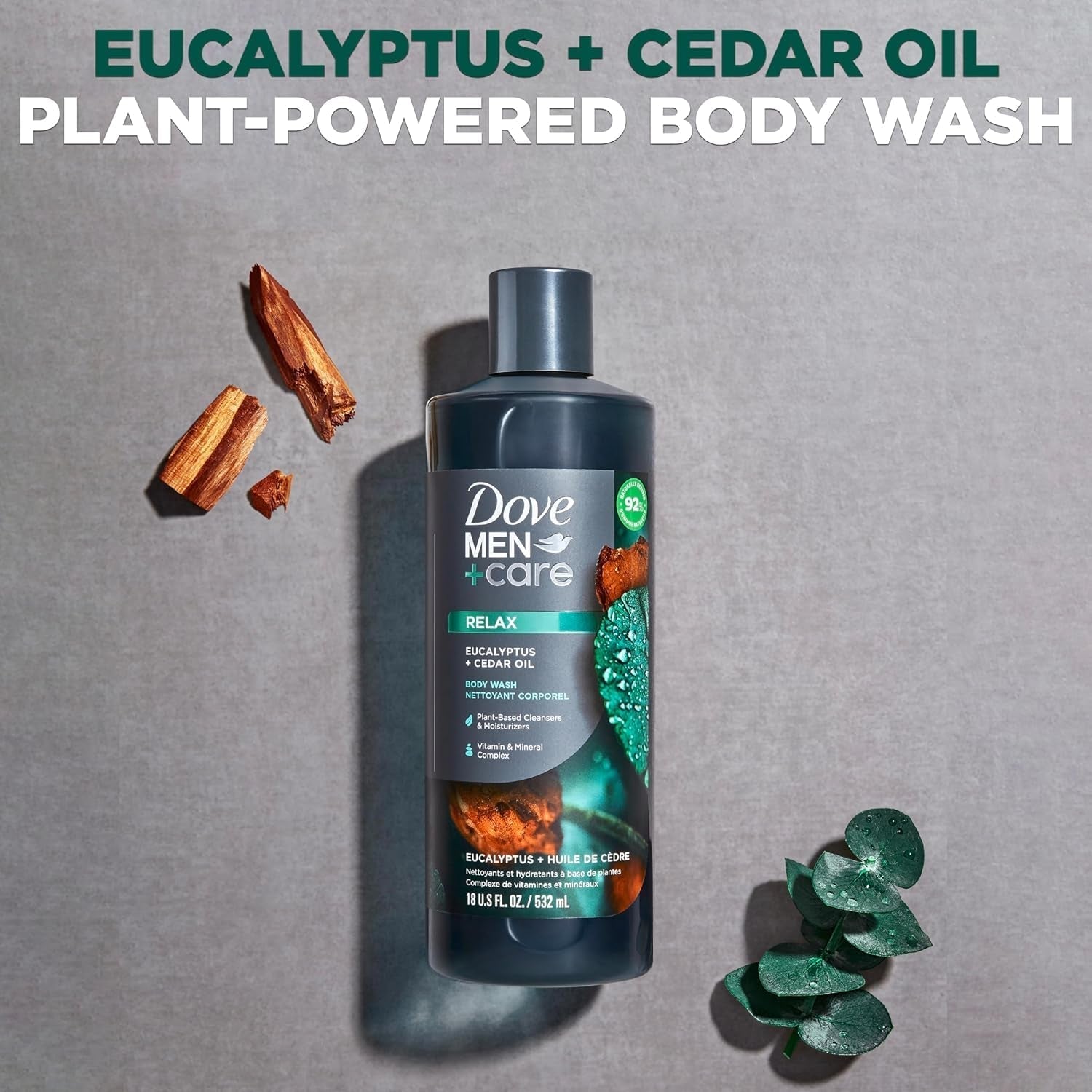 Dove Men+Care Body Wash Eucalyptus + Cedar Oil 4 Count to Rebuild Skin in the Shower with Plant-Based Cleansers and Moisturizers 18 Oz