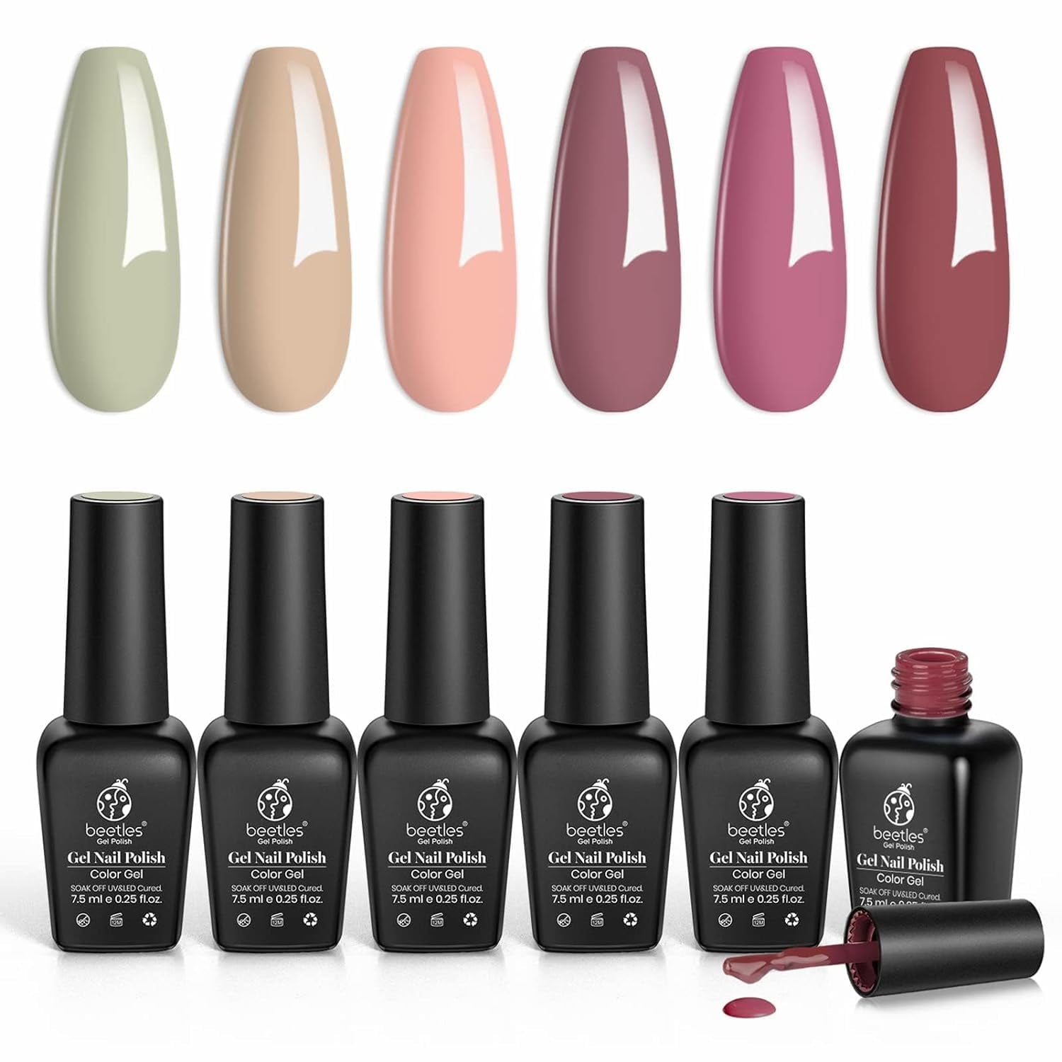 Beetles Nude Gel Polish Set - 6 Pcs Fall in Love Collection Nude Pink Purple Gel Polish Fall Winter Light Green Soak off Nail Lamp Gel Nail Kit Nails Manicure Gifts for Women