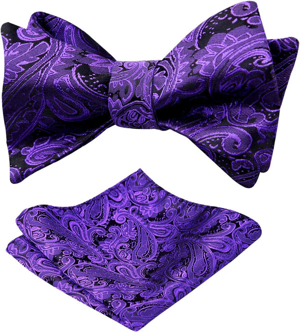 Mens Paisley Jacquard Self-Tie Bow Tie Pocket Square Set
