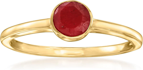 0.70 Carat Bezel-Set Ruby Ring in 18Kt Gold over Sterling. Size 6