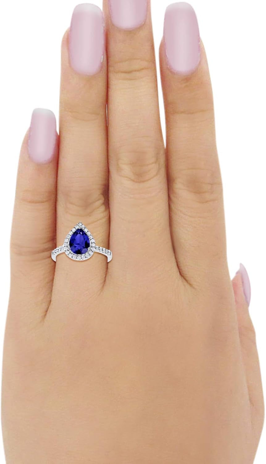Halo Teardrop Bridal Filigree Ring Pear round Cubic Zirconia 925 Sterling Silver