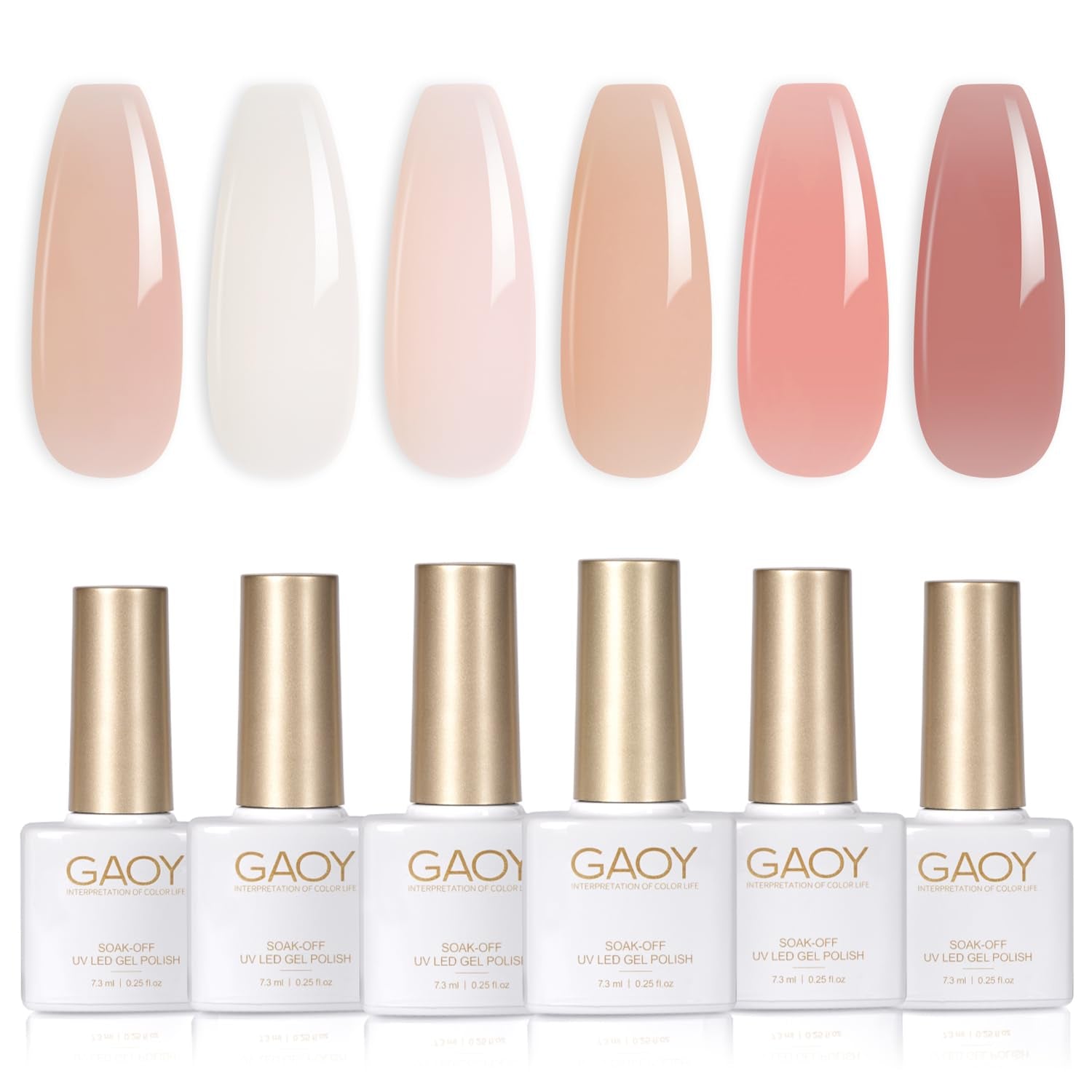 Milky Jelly Nude Gel Nail Polish Set, 6 Transparent Colors Sheer White Pink Soak off UV Light Cure Gel Polish Kit for Salon and Nail Art DIY at Home