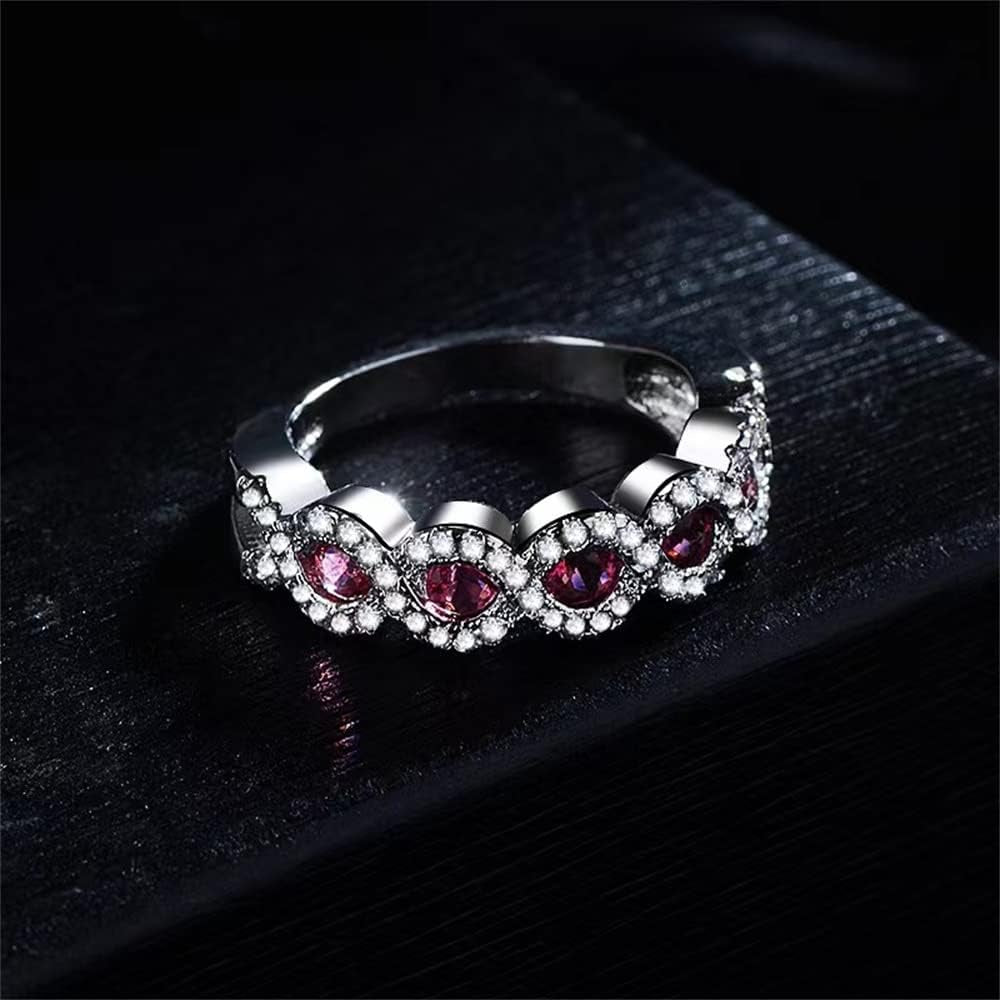 925 Sterling Silver Shiny Full Diamond Ring 18K Gold Ruby Cocktail Ring Red Gem Zirconia Promise Rings CZ Diamond Multi Row Ring Eternity Engagement Wedding Band Ring for Women Z.7 (US Code 6)