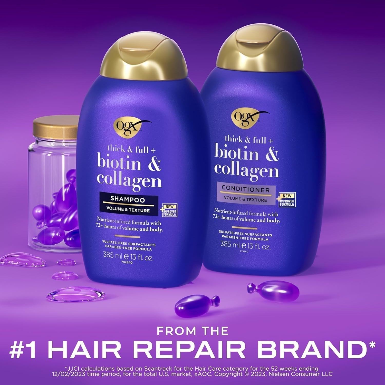 Thick & Full + Biotin & Collagen Shampoo & Conditioner Set, (Packaging May Vary), Purple, 13 Fl Oz (Pack of 2)