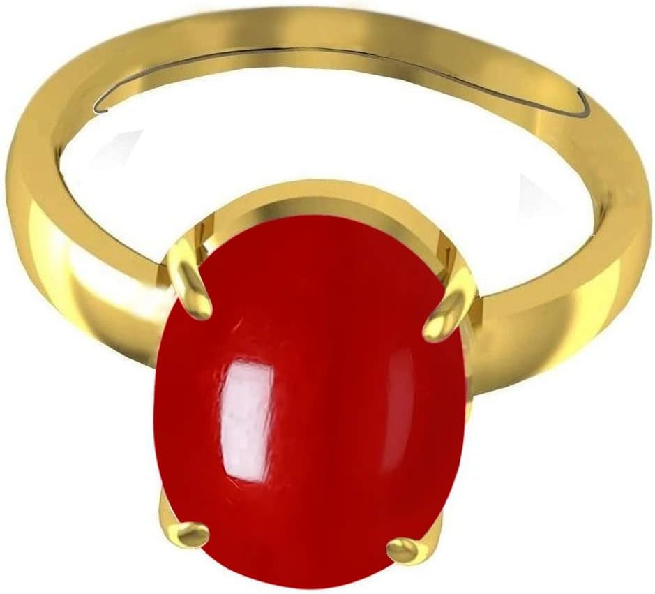 6.25 Carat Natural Red Coral Panchdhatu Ring for Men and Women