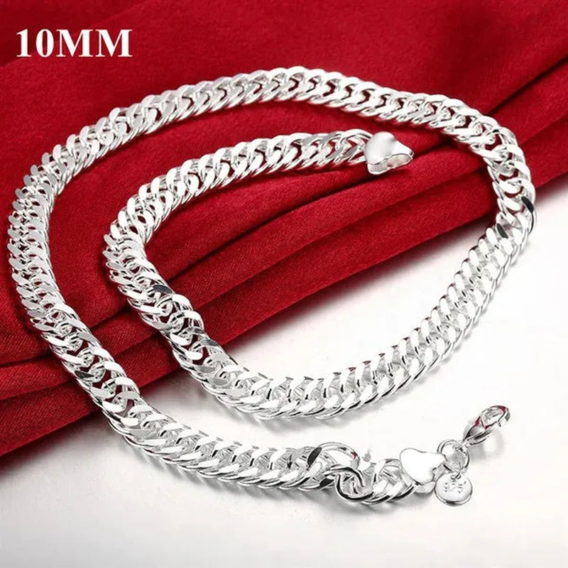 High Quality Exquisite Men Solid Heavy 925 Sterling Silver Smooth Necklace Bracelet Curb Chain Jewelry Set Gifts