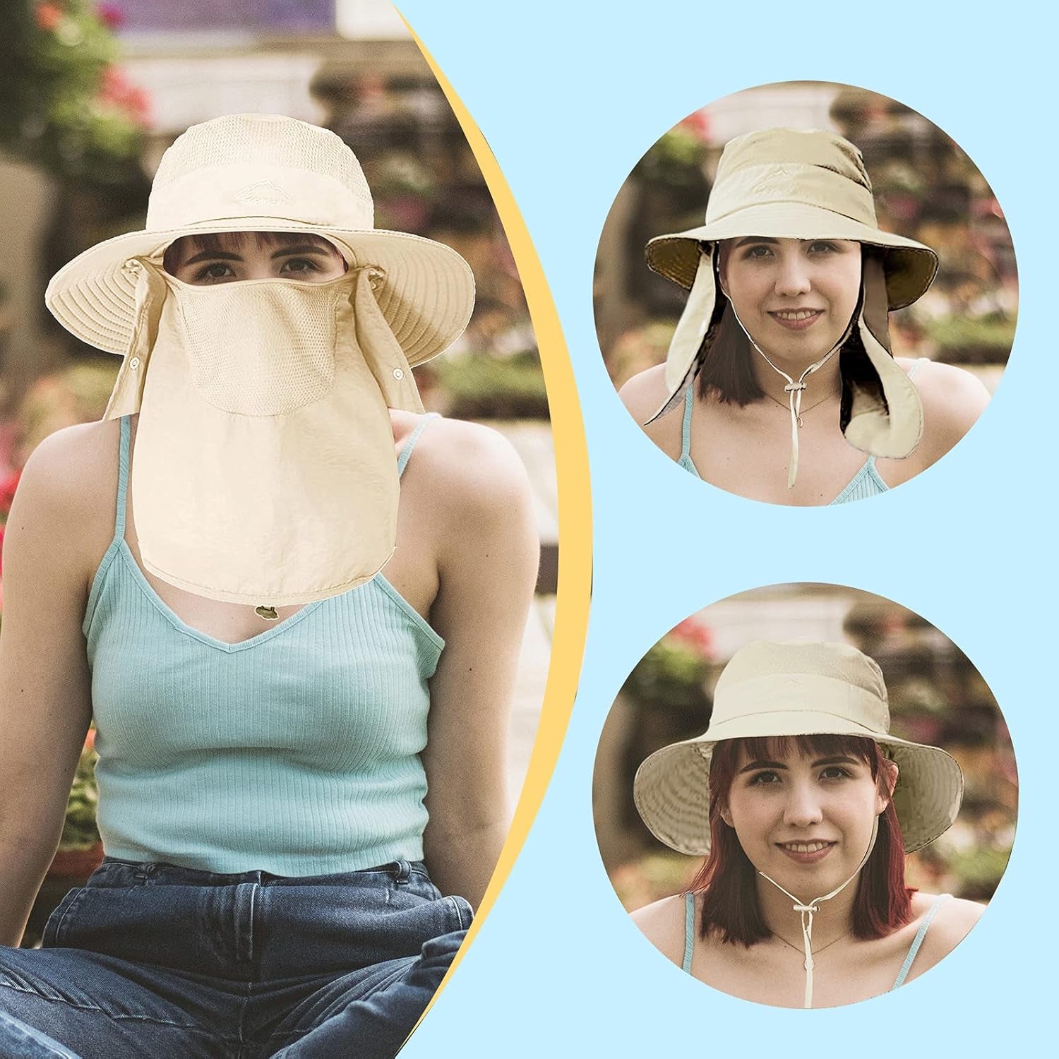 Fishing Hat for Men & Women, Outdoor UV Sun Protection Wide Brim Hat with Face Cover & Neck Flap