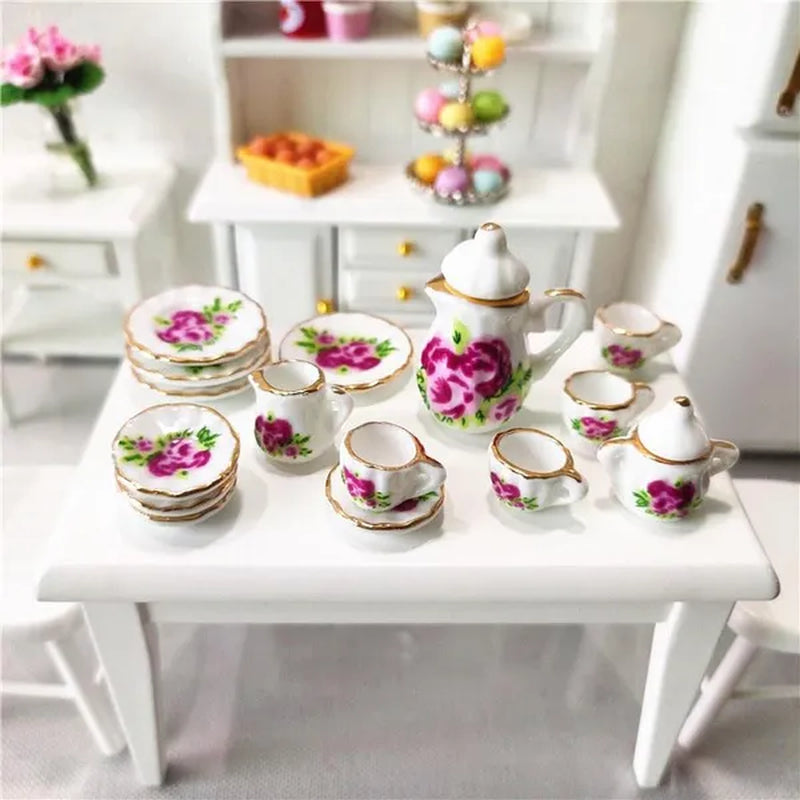 Mini Ceramics Tableware Tea Set with Cups Toy Doll House Accessories Ceramics Miniatures Scene 1:12 /1:16 Kids Toy