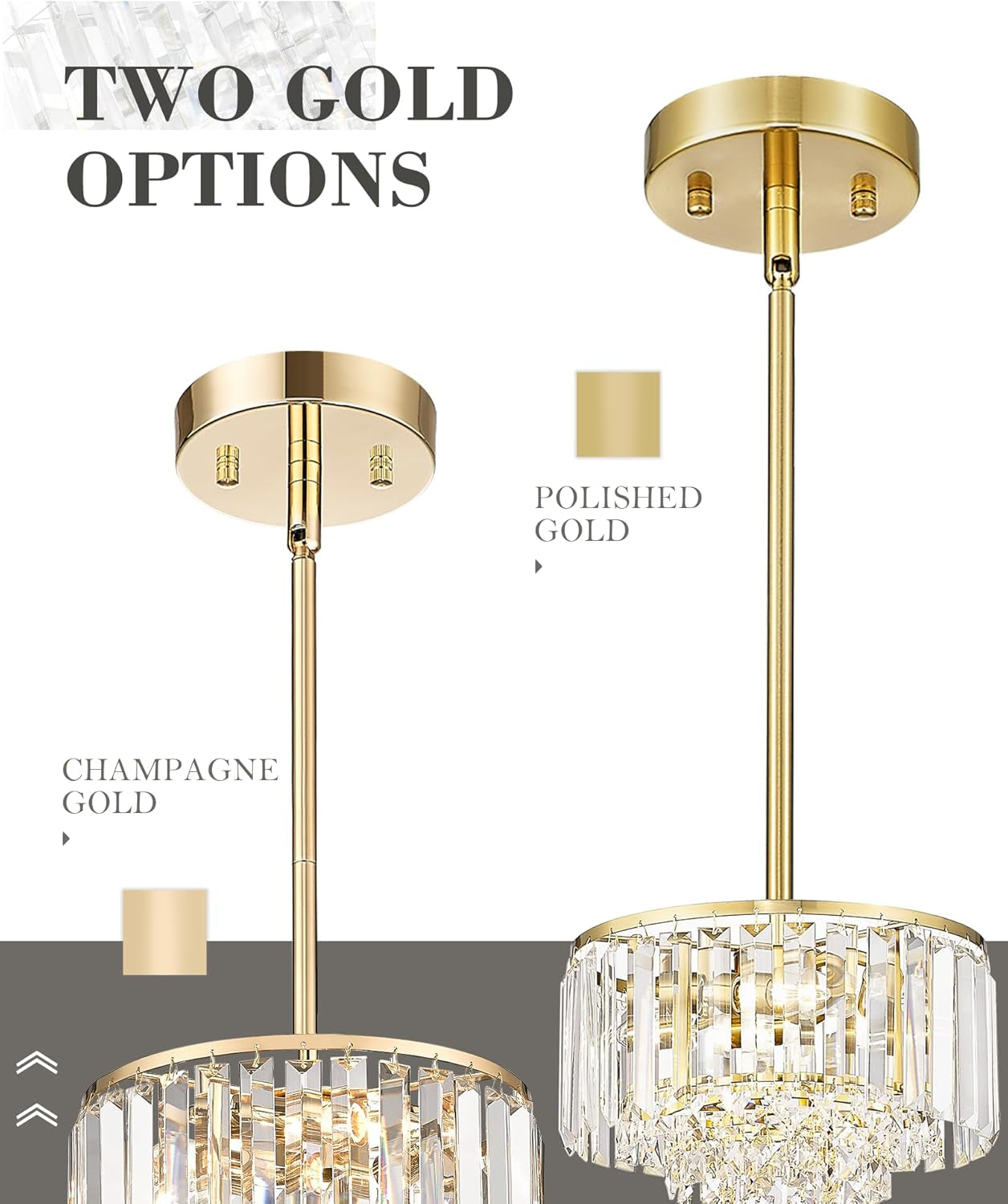 Gold Chandelier, 4-Tier Crystal Chandelier, Modern Pendant Light for Dinning Room Kitchen Island Bedroom Entryway, CC4215-3W-G