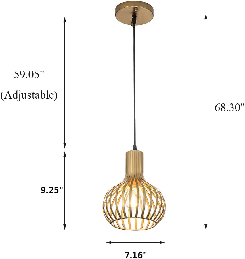 Gold Pendant Light Fixtures,Hanging Pendant Light with Metal Cage Shade for Kitchen Island,Bar,Living Room Dinning Room E26