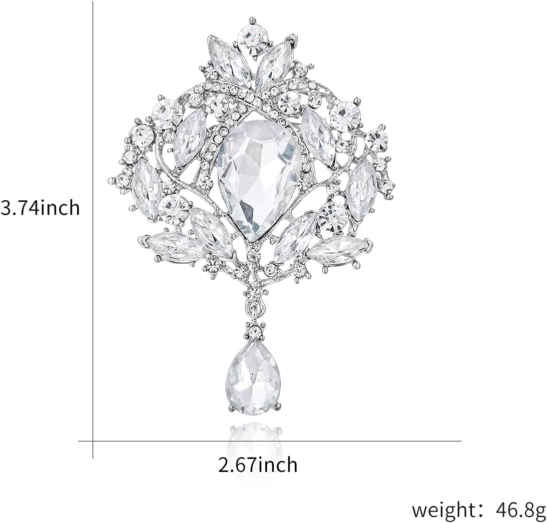 2 Pieces Crystal Rhinestone Marquise Pear-Shaped Teardrop Flower Brooch Pin Set for Women