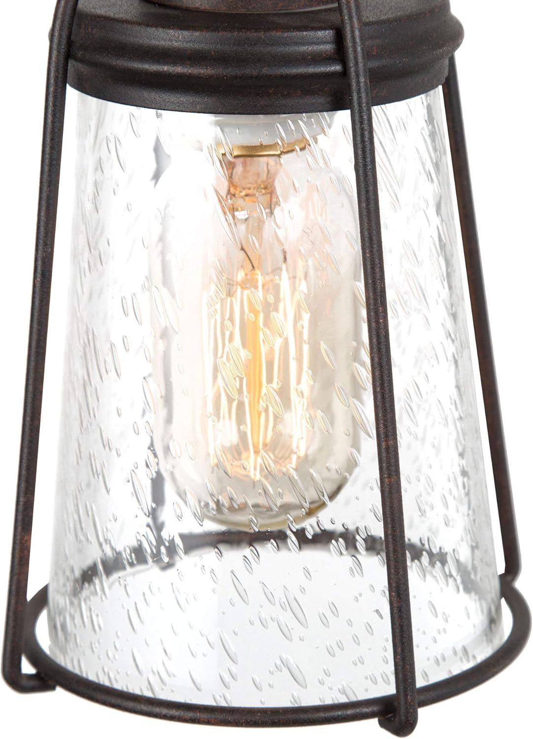 Farmhouse Pendant Lighting, Mini Rustic Hanging Light Fixture with Seeded Glass Shade for Kitchen Island, Foyer, Hallway, Bedroom and Entryway, Bronze