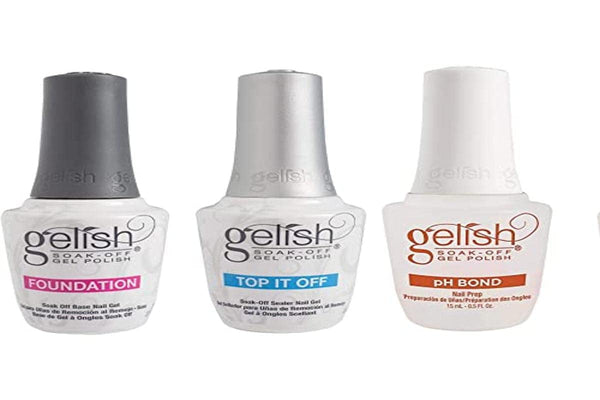 Gelish Terrific Trio Essentials 15 Milliliter Basic Care Soak off Manicure Gel Nail Polish Kit with Foundation, Ph Bond and Top It off Gel