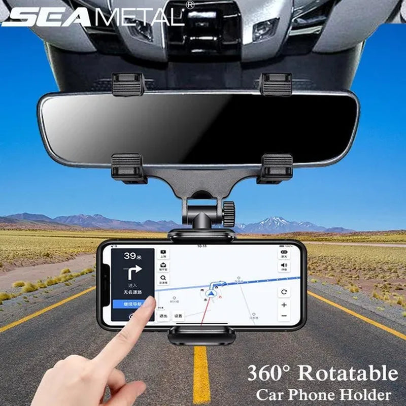 SEAMETAL Car Phone Holder 360° Rotatable Car Rearview Mirror Clip GPS Mobile Phone Holder For iPhone Samsung Smartphone Stand