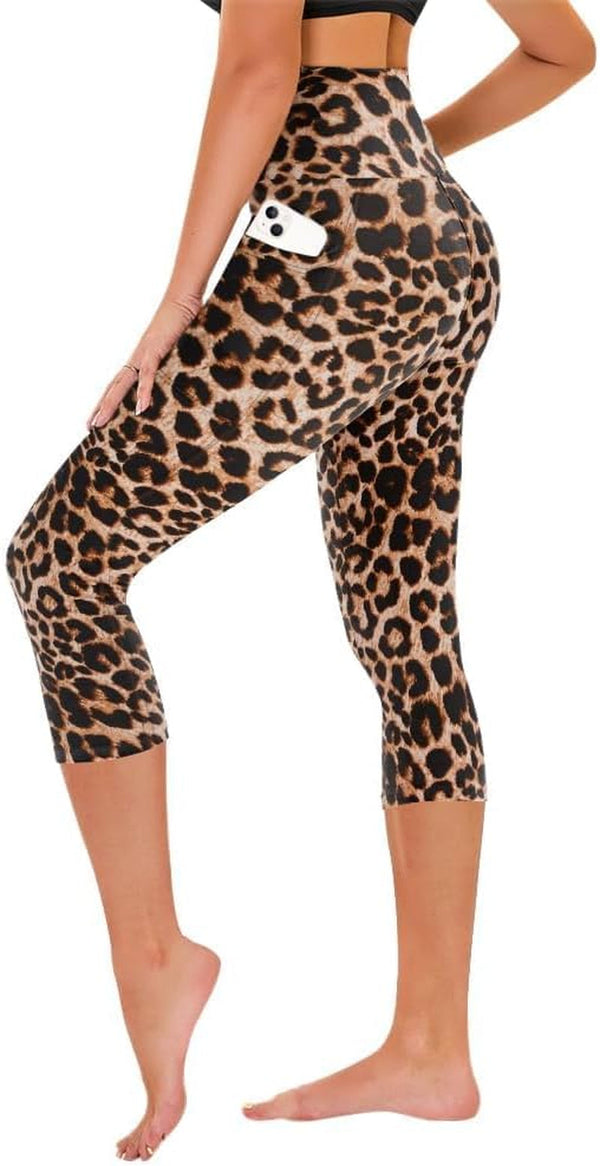 Capri Leggings for Women - Tummy Control Black Leggings with Pockets High Waisted Yoga Pants Workout Cycling Leggings