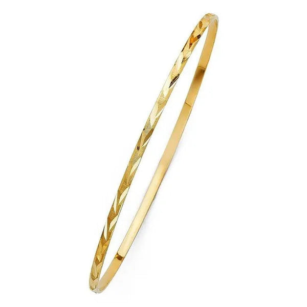 Precious Stars GL-0122 14K Yellow Gold Diamond-Cut 2 mm Solid Bangle Bracelet