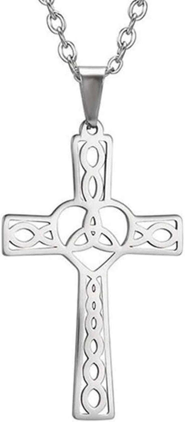 Stainless Steel Celtic Infinity Knot Christian Cross Religious Pendant Necklace