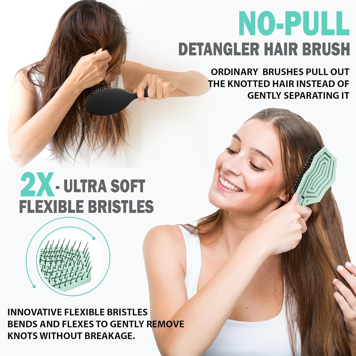 Hair Detangling Brush -100% Bio-Friendly Hair Detangler Brush W/Ultra-Soft Bristles- Glide through Tangles with Ease - for Curly, Fine, Women, Men, Kids, Toddlers, Wet and Dry Hair
