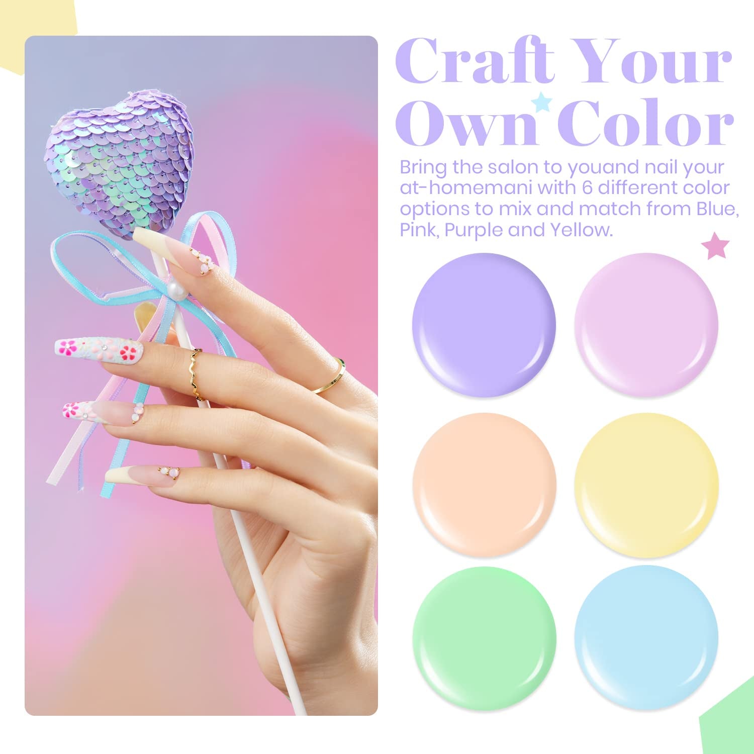 Beetles Pastel Gel Nail Polish, 6 Colors Macaron Pink Blue Green Yellow Purple Gel Polish Soft Spring Gel Polish Soak off Uv Gel Manicure Nail Art Design DIY Home Salon Gift for Girls Women