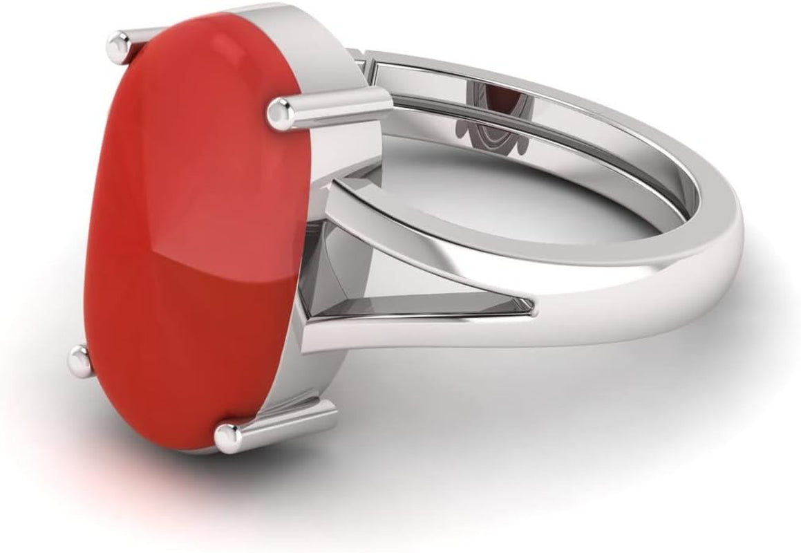 10.50 Carat Natural Red Coral Moonga Capsul Astrological Purpose Adjustable Ring Metal 925 Sterling Pure Silver with Lab Certificate