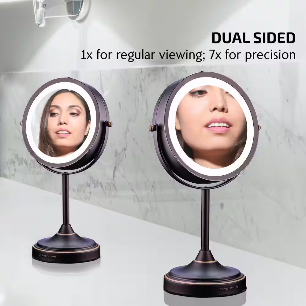 5.3 In. X 12.8 In. Tabletop Makeup Mirror in Antique Bronze