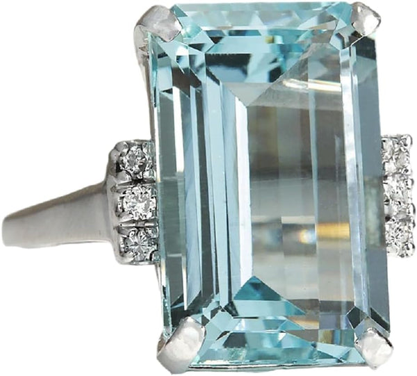 DOCCESTU Vintage Fashion Women 925 Silver Aquamarine Gemstone Ring Engagement Wedding Jewelry Size 5-11