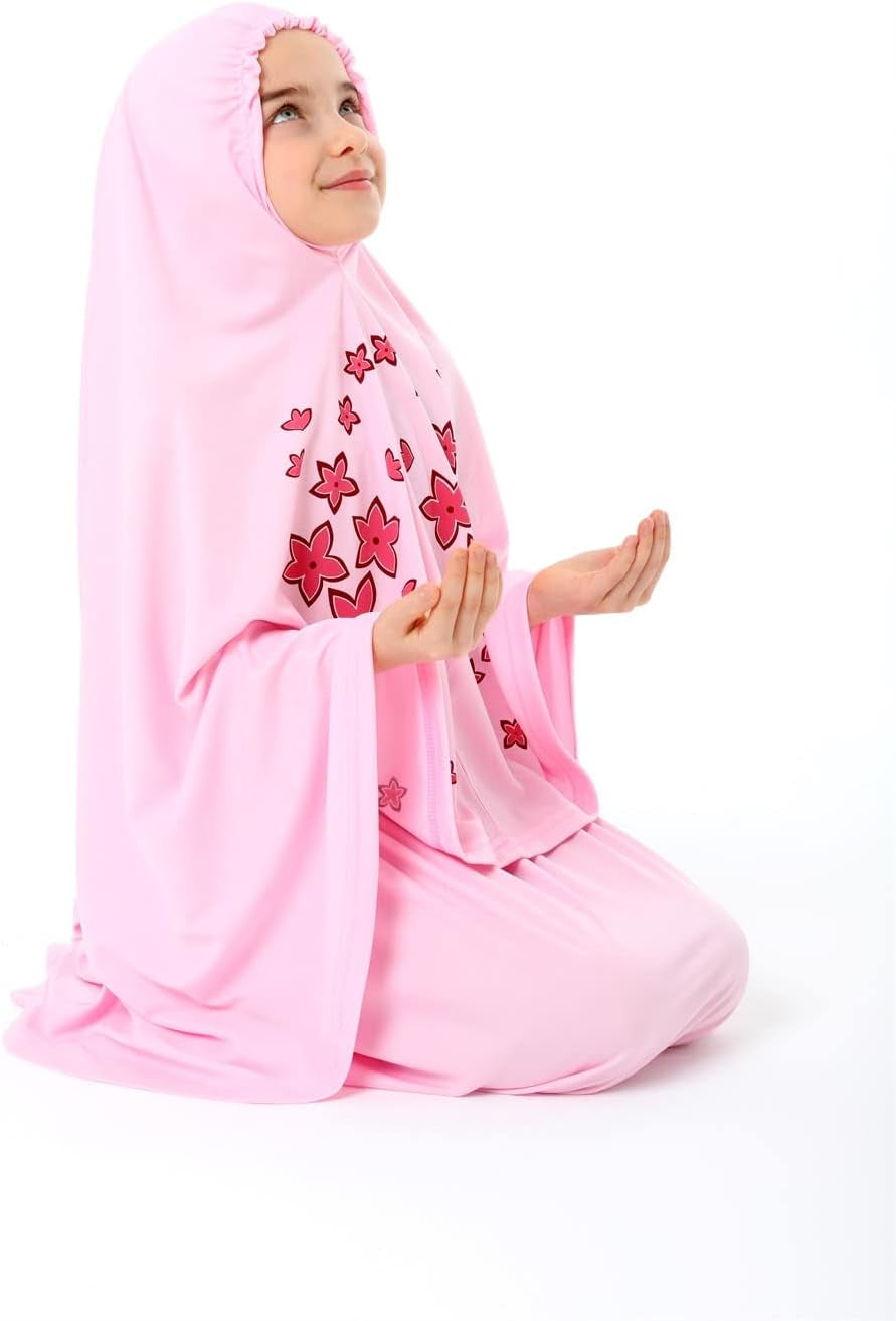 Girl'S Prayer Dress with Star Printed Long Headscarf