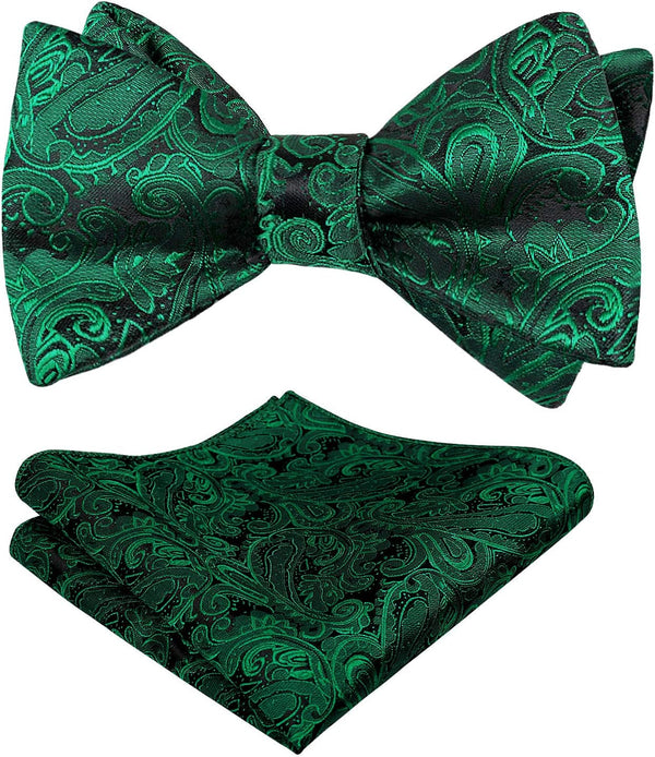 Mens Paisley Jacquard Self-Tie Bow Tie Pocket Square Set