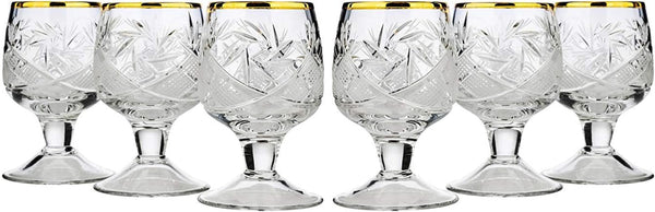 Set of 6  Glassworks, 1.7-Oz Gold Rim Vintage Russian Crystal Shot Glasses
