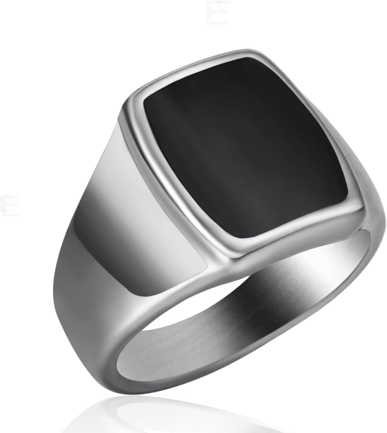 Signet Ring Solid Polished Stainless Steel Rings for Men Women Pinky Thumb Ring,Ideal Gift for Dad & Boyfriend,Silver Black