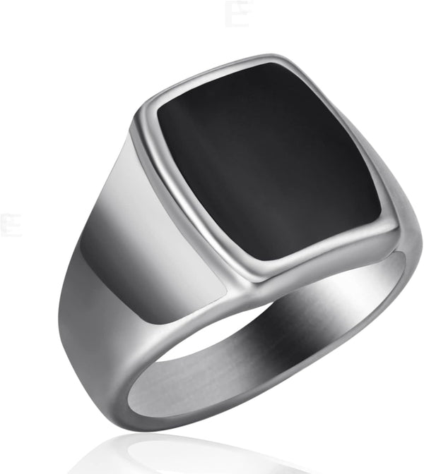 Signet Ring Solid Polished Stainless Steel Rings for Men Women Pinky Thumb Ring,Ideal Gift for Dad & Boyfriend,Silver Black