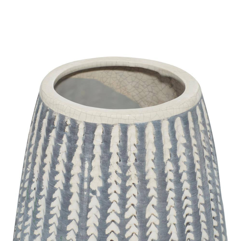 10 In. White Ceramic Decorative Vase with Stripes