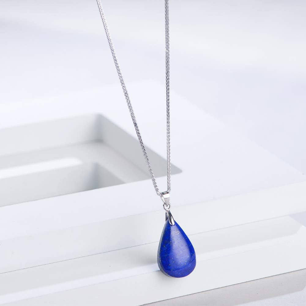 925 Sterling Silver Natural Crytral for Womens Pendant Necklace, Gemstone Birthstone with 17.8" Silver Chain Ladies