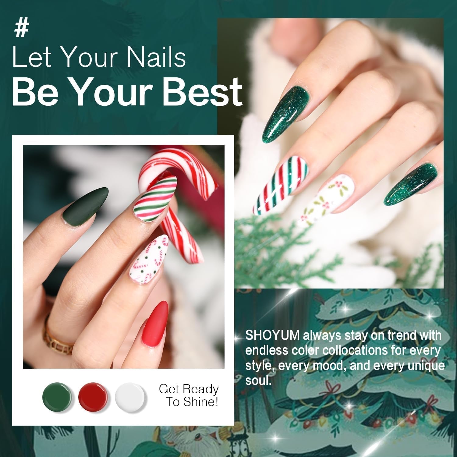 Christmas Day Gel Nail Polish Set - 10 Colors Gel Polish Set Red White Green Gold Silver Glitter Sparkle Gel Nail Kit Soak off Nail Art Manicure DIY Gifts for Women Classic